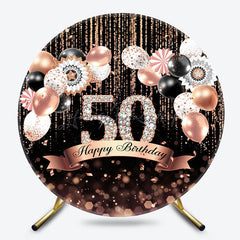 Lofaris Black Bokeh Balloons Round 50th Birthday Backdrop