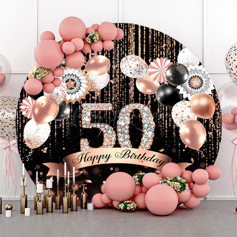 Lofaris Black Bokeh Balloons Round 50th Birthday Backdrop