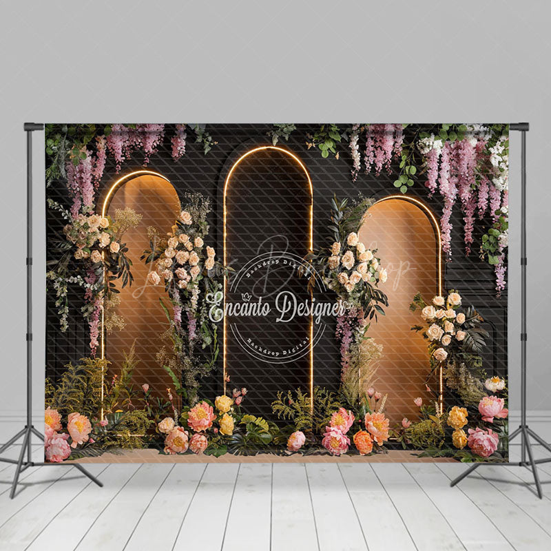 Lofaris Black Brown Arch Tribal Plant Floral Wedding Backdrop