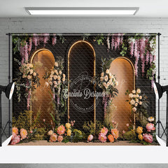 Lofaris Black Brown Arch Tribal Plant Floral Wedding Backdrop