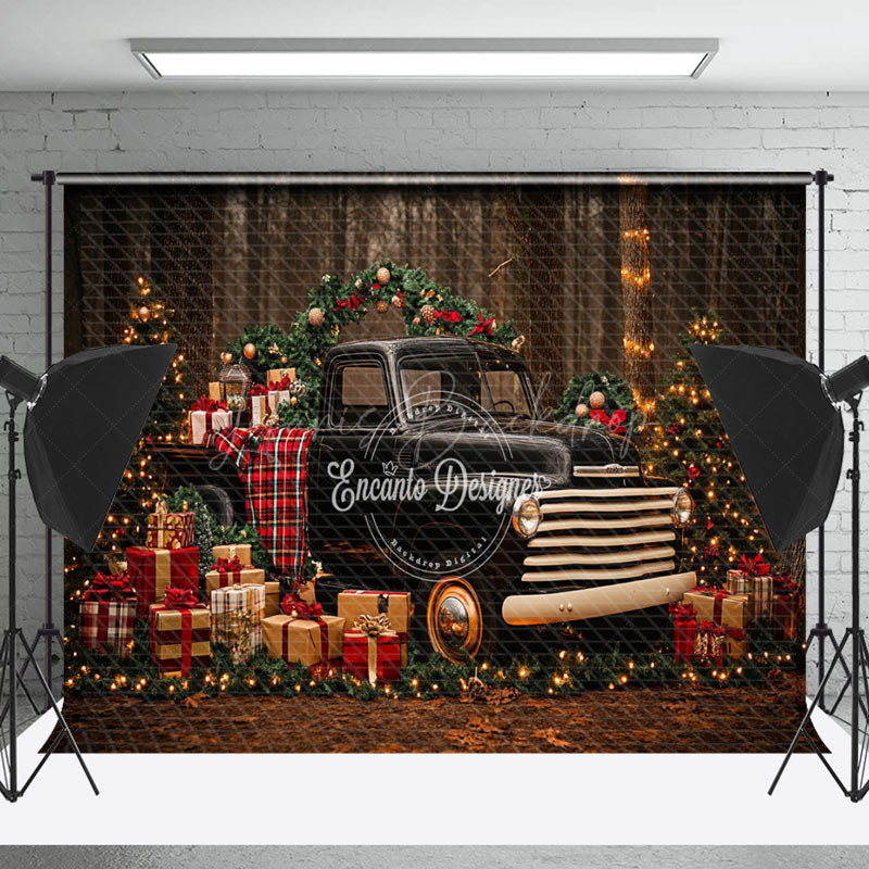 Lofaris Black Car Light Xmas Trees Forest Christmas Backdrop