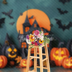 Lofaris Black Castle Moon Pumpkins Halloween Photo Backdrop