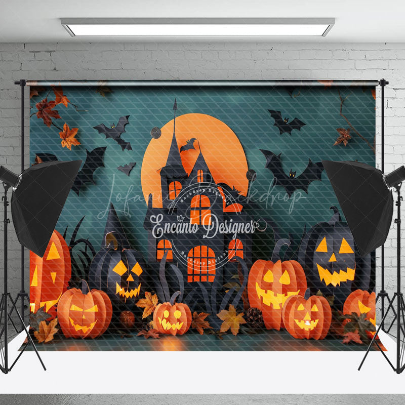 Lofaris Black Castle Moon Pumpkins Halloween Photo Backdrop