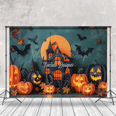 Lofaris Black Castle Moon Pumpkins Halloween Photo Backdrop