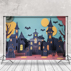 Lofaris Black Castle Moon Trees Bat Halloween Photo Backdrop