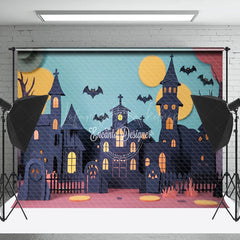 Lofaris Black Castle Moon Trees Bat Halloween Photo Backdrop