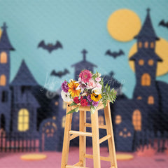 Lofaris Black Castle Moon Trees Bat Halloween Photo Backdrop