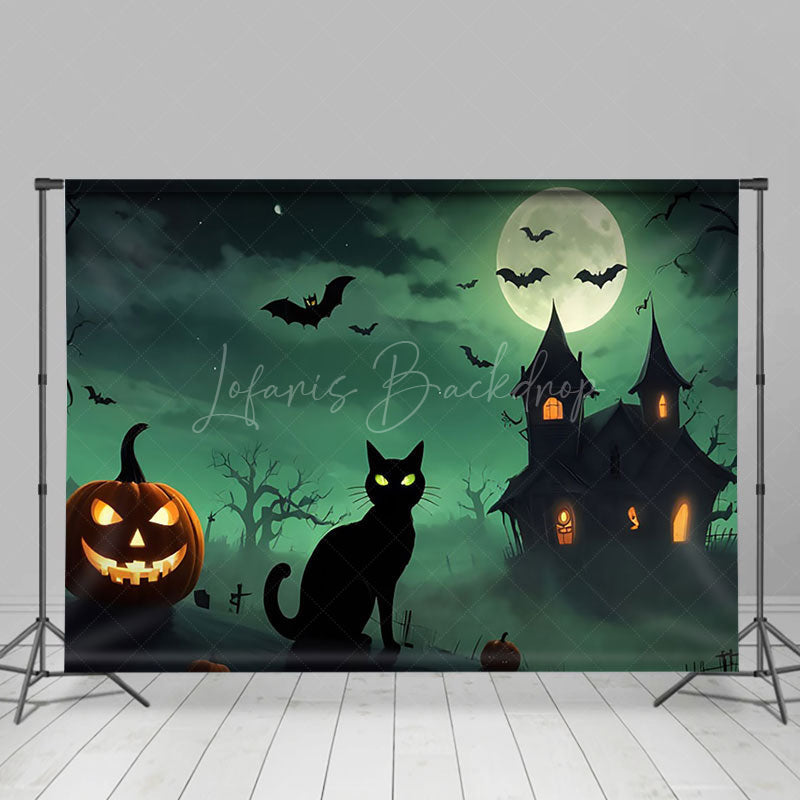 Lofaris Black Cat Pumpkin Witch House Halloween Backdrop