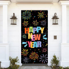 Lofaris Black Colorful Bloom Sparkle New Year Door Cover