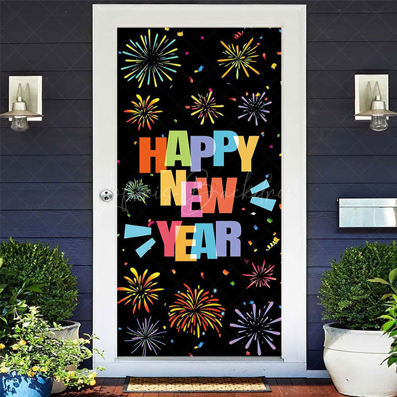 Lofaris Black Colorful Bloom Sparkle New Year Door Cover