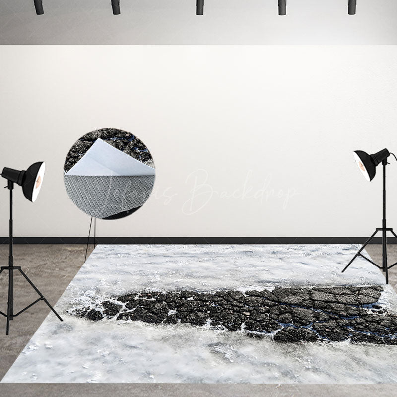 Lofaris Black Cracked Road Melting Snow Fabric Floor Backdrop