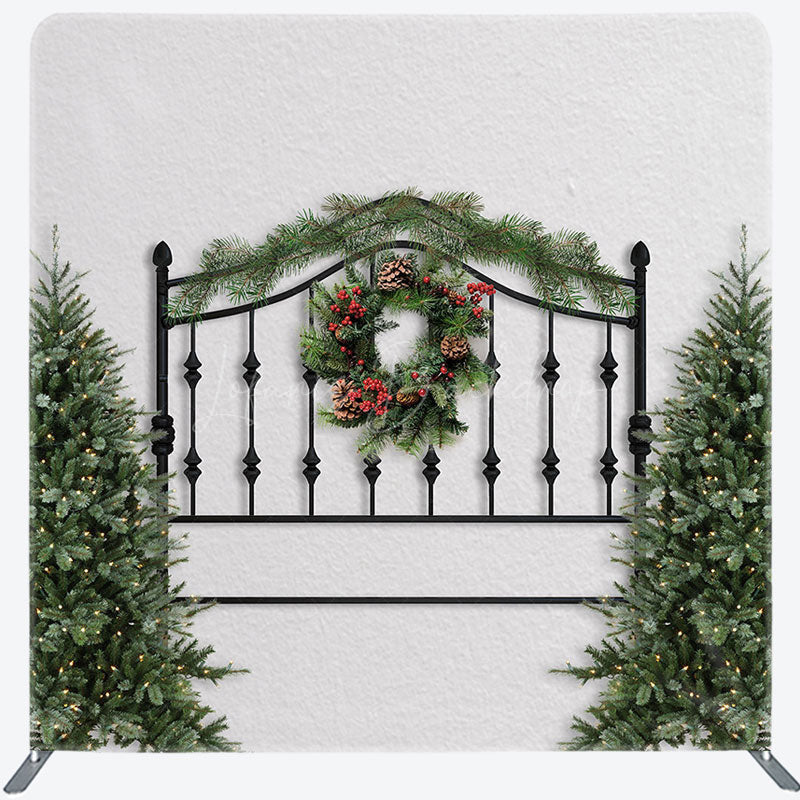 Lofaris Black Fence Christmas Wreath Pillow Cover Backdrop