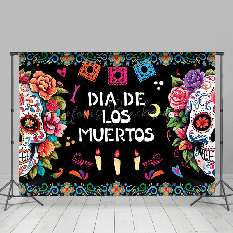 Lofaris Black Floral Skull Candle Dia De Los Muertos Backdrop