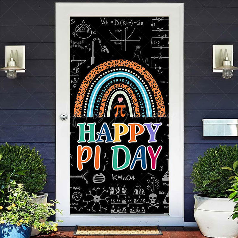 Lofaris Black Formula Boho Rainbow Happy Pi Day Door Cover