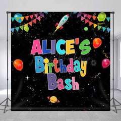 Lofaris Black Galaxy Colorful Custom Name Birthday Backdrop