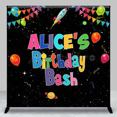 Lofaris Black Galaxy Colorful Custom Name Birthday Backdrop