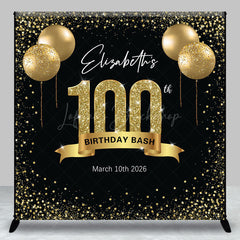 Lofaris Black Gold Balloon Custom 100th Birthday Backdrop