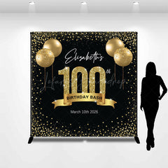 Lofaris Black Gold Balloon Custom 100th Birthday Backdrop