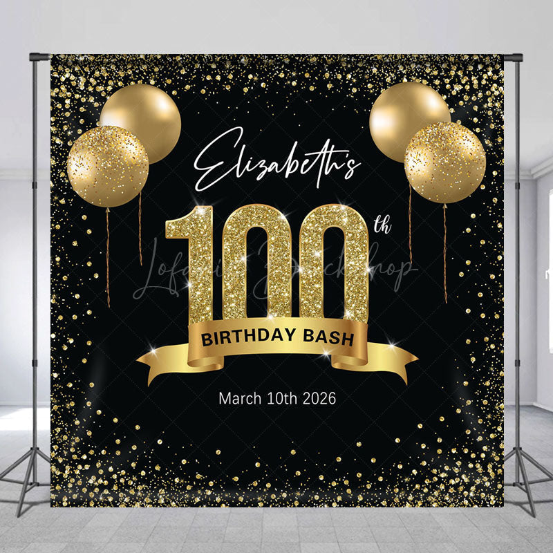 Lofaris Black Gold Balloon Custom 100th Birthday Backdrop