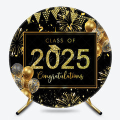 Lofaris Black Gold Balloons Sparkle Round Graduation Backdrop