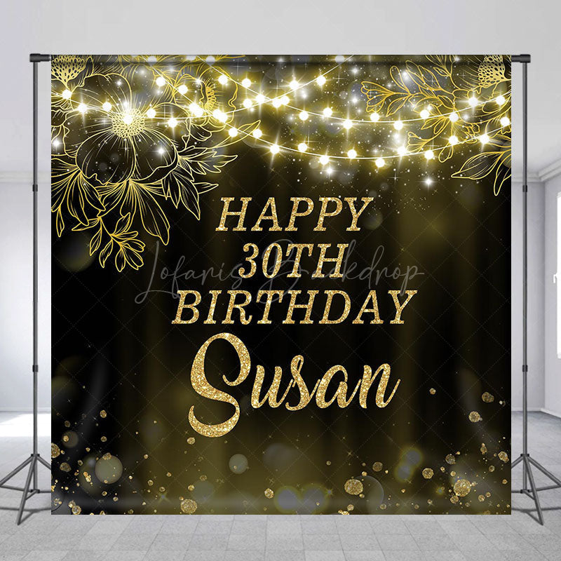 Lofaris Black Gold Bokeh Custom Name 30th Birthday Backdrop