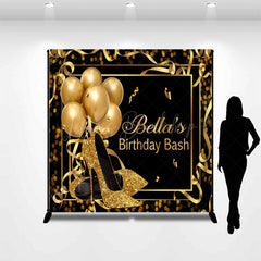 Lofaris Black Gold Bokeh Custom Name Birthday Bash Backdrop