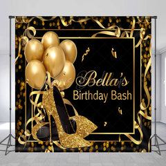 Lofaris Black Gold Bokeh Custom Name Birthday Bash Backdrop