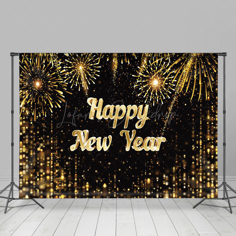 Lofaris Black Gold Bokeh Happy New Year Party Backdrop