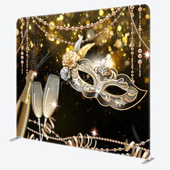 Lofaris Black Gold Bokeh Pearl Mask Cheers Square Backdrop