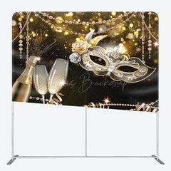 Lofaris Black Gold Bokeh Pearl Mask Cheers Square Backdrop