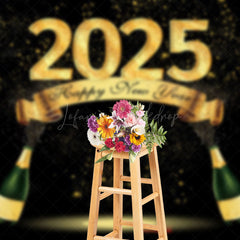 Lofaris Black Gold Champagne Cheers 2025 New Year Backdrop