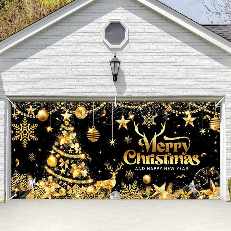 Lofaris Black Gold Christmas And New Year Garage Door Banner