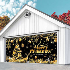 Lofaris Black Gold Christmas And New Year Garage Door Banner