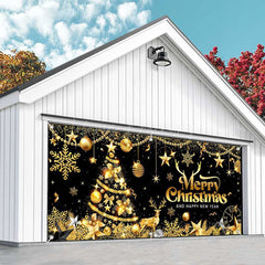 Lofaris Black Gold Christmas And New Year Garage Door Banner