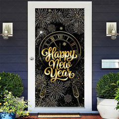 Lofaris Black Gold Clock Bloom Glitter New Year Door Cover