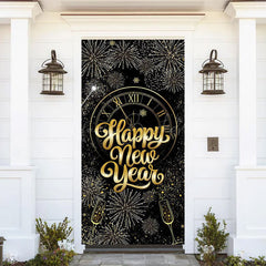 Lofaris Black Gold Clock Bloom Glitter New Year Door Cover