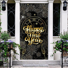 Lofaris Black Gold Clock Bloom Glitter New Year Door Cover