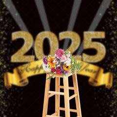 Lofaris Black Gold Dots Glitter 2025 Happy New Year Backdrop