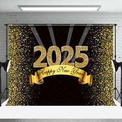 Lofaris Black Gold Dots Glitter 2025 Happy New Year Backdrop