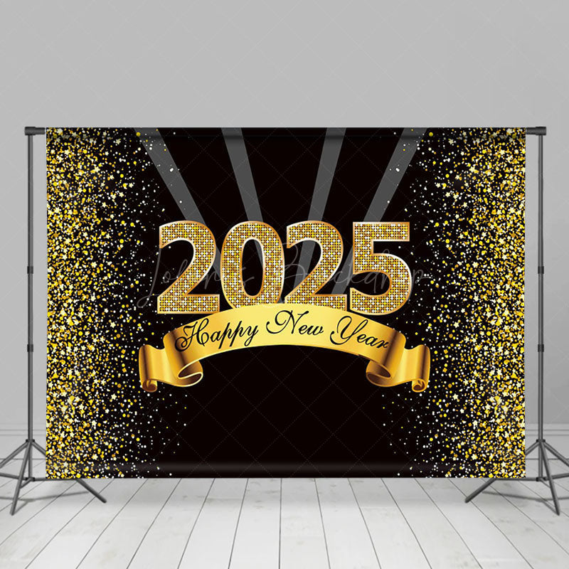 Lofaris Black Gold Dots Glitter 2025 Happy New Year Backdrop