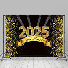 Lofaris Black Gold Dots Glitter 2025 Happy New Year Backdrop