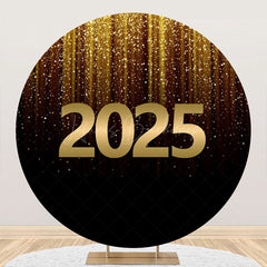 Lofaris Black Gold Glitter 2025 Round Graduation Backdrop