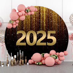 Lofaris Black Gold Glitter 2025 Round Graduation Backdrop