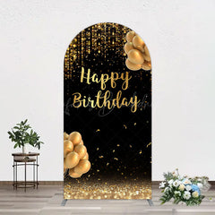 Lofaris Black Gold Glitter Balloons Birthday Arch Backdrop