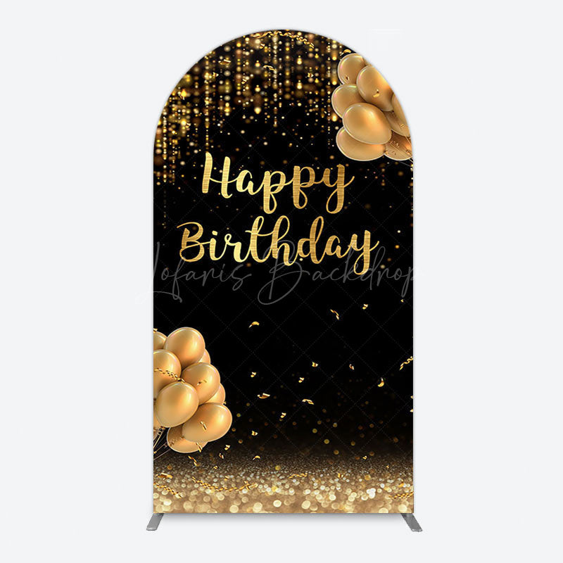 Lofaris Black Gold Glitter Balloons Birthday Arch Backdrop