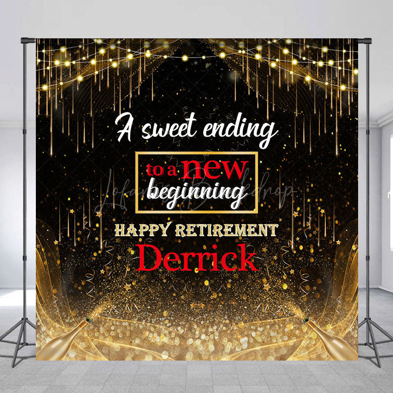 Lofaris Black Gold Glitter Custom Name Retirement Backdrop