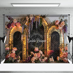 Lofaris Black Gold Lighted Arch Wall Floral Wedding Backdrop