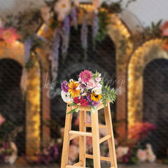 Lofaris Black Gold Lighted Arch Wall Floral Wedding Backdrop