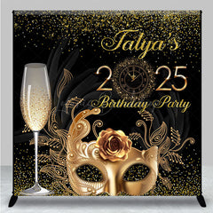 Lofaris Black Gold Mask Masquerade Custom Name Backdrop