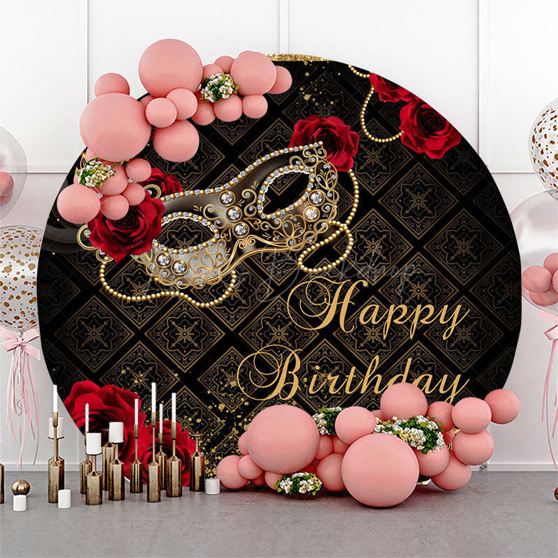 Lofaris Black Gold Mask Masquerade Round Birthday Backdrop